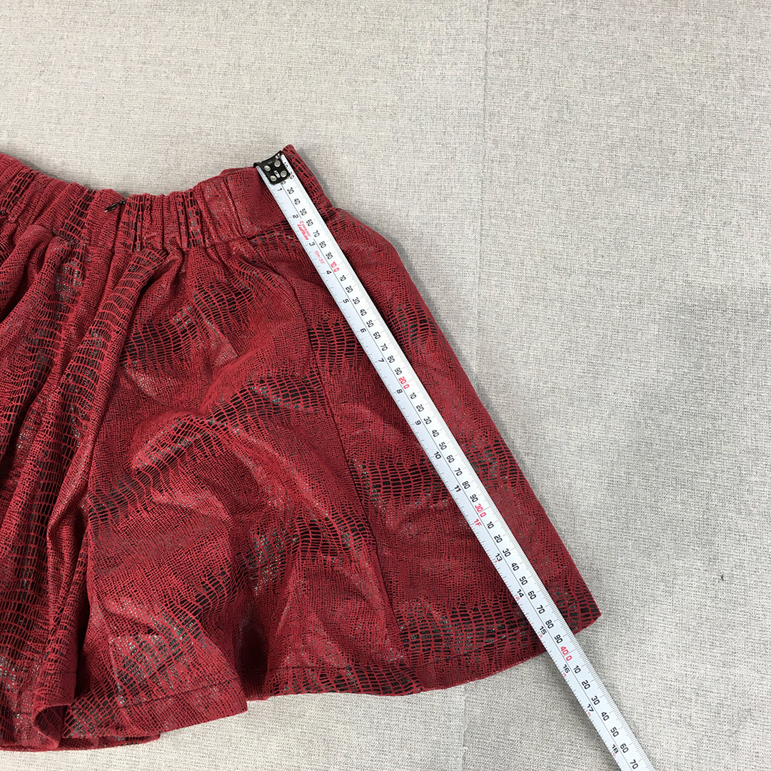 Angel Biba Womens Faux Leather Mini Skirt Size 8 Red Pleated