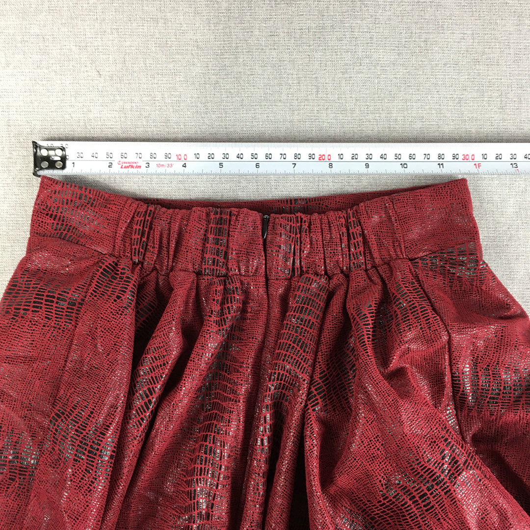 Angel Biba Womens Faux Leather Mini Skirt Size 8 Red Pleated