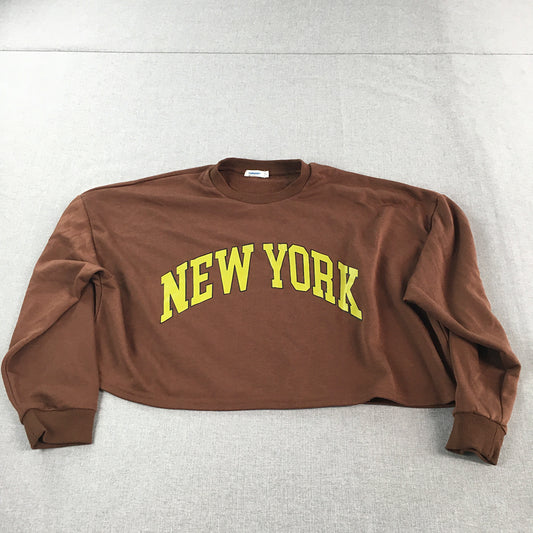 Valleygirl Womens Sweater Size S Brown New York Cropped Crew Neck Jumper