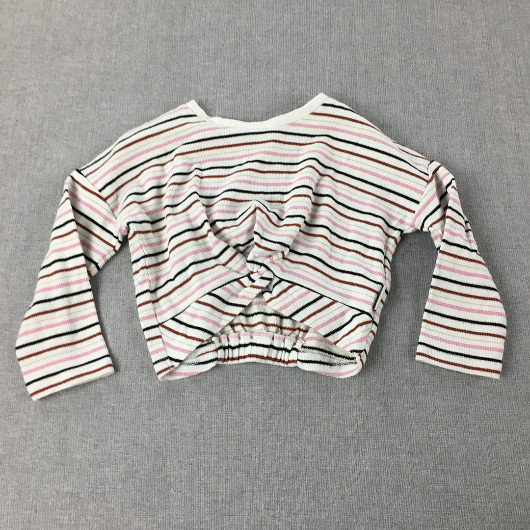 Country Road Kids Girls Knit Top Size 2 White Pink Striped Long Sleeve Pullover