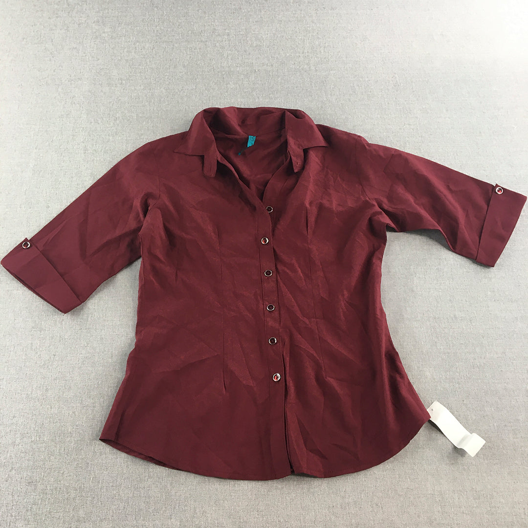 Blue Belle Womens Shirt Size L Red Short Sleeve Button-Up Top