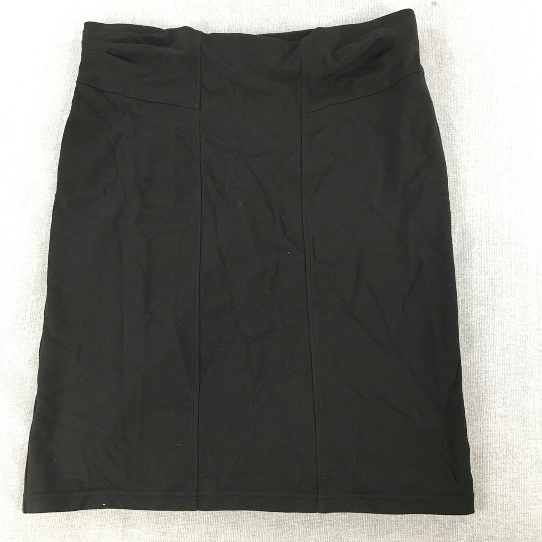 Basque Womens Midi Skirt Size 14 Black Knit Stretch Straight