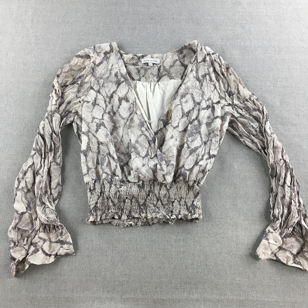 Wayne Cooper Womens Top Size XS Grey Snakeskin Pattern Long Sleeve Blouse