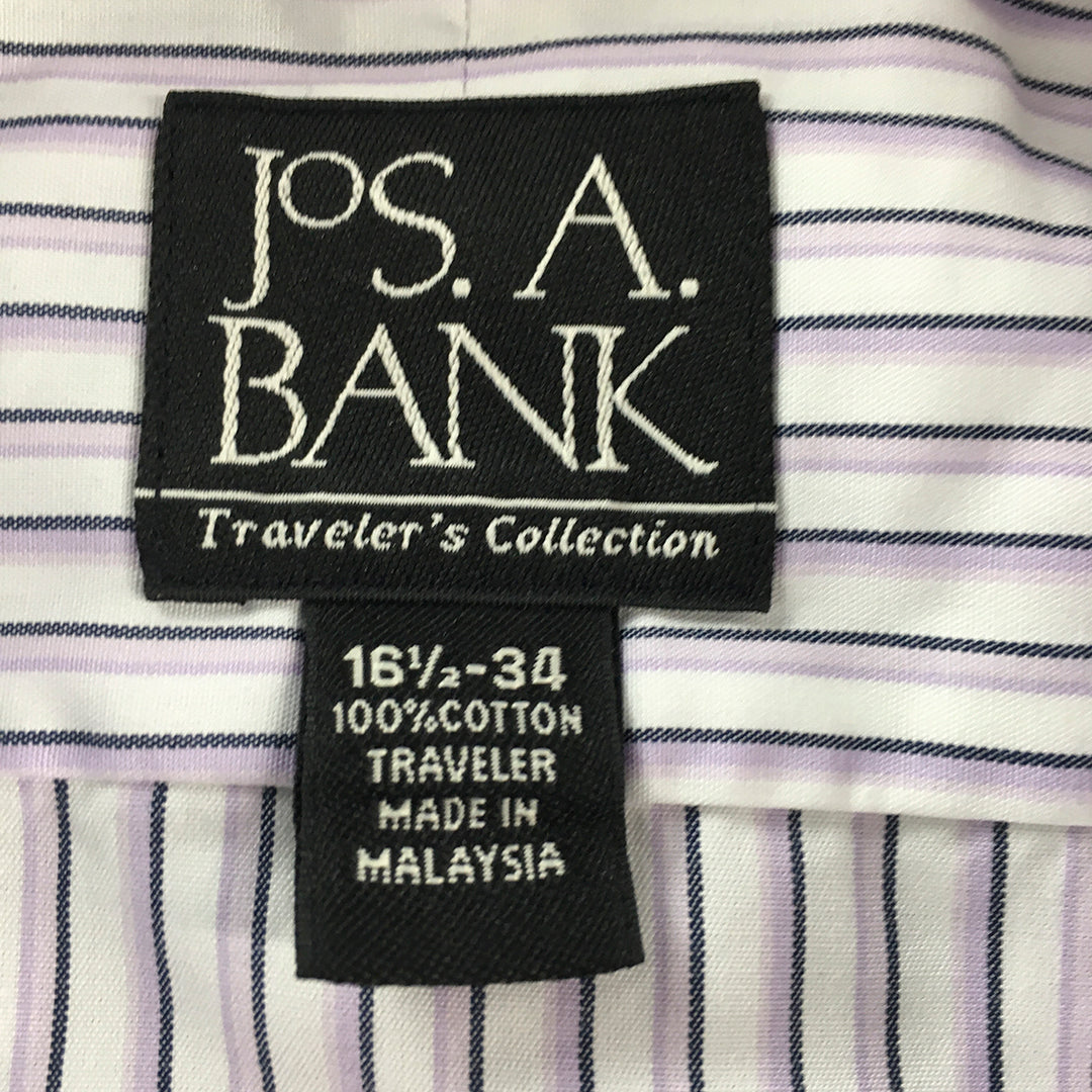 Jos. A. Bank Mens Shirt Size XL White Purple Striped Long Sleeve Button-Up