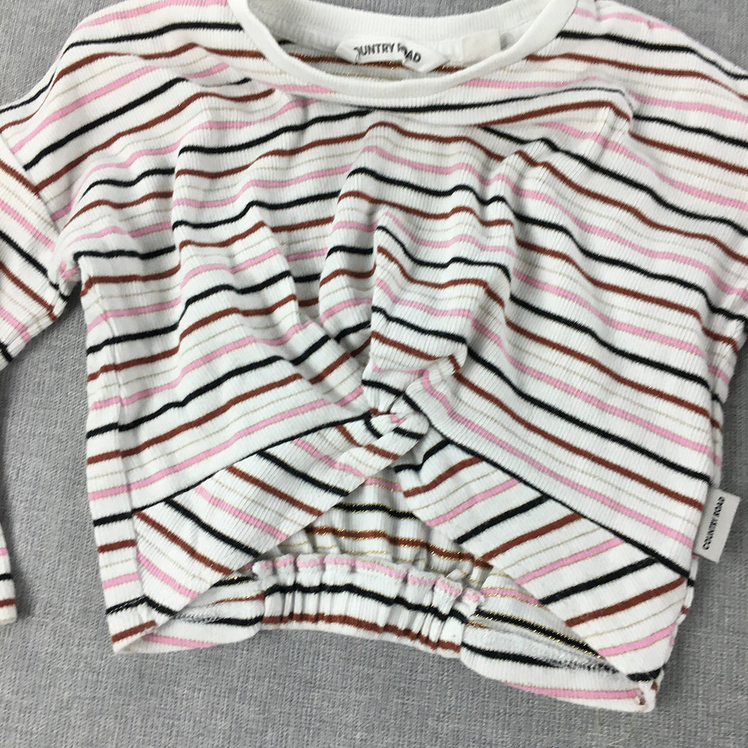 Country Road Kids Girls Knit Top Size 2 White Pink Striped Long Sleeve Pullover