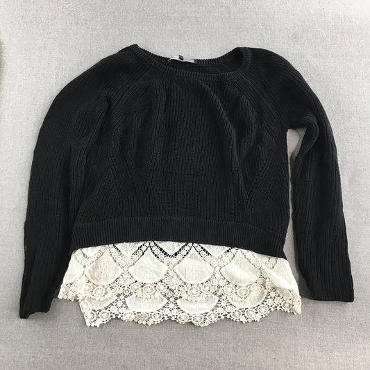 French Connection Womens Knit Sweater Size S Black White Layered Jumper