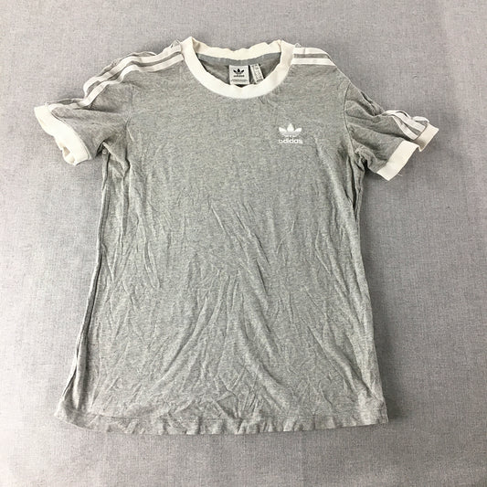 Adidas Womens T-Shirt Size 8 Grey Trefoil Logo Embroidered Top