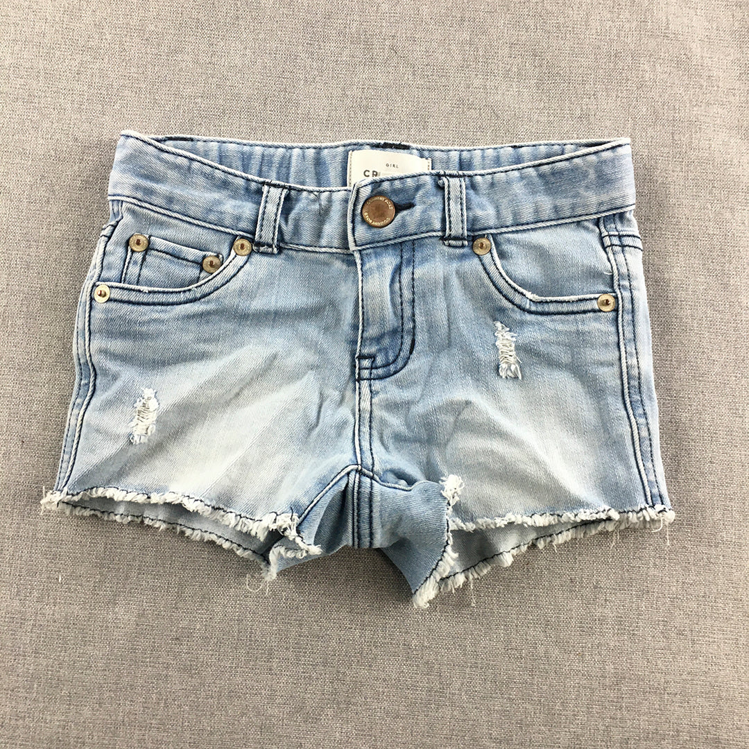 Country Road Kids Girls Denim Shorts Size 4 Blue Distressed Pockets