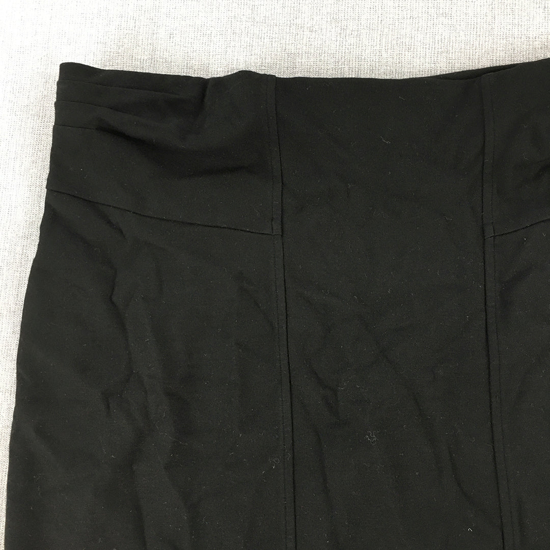 Basque Womens Midi Skirt Size 14 Black Knit Stretch Straight