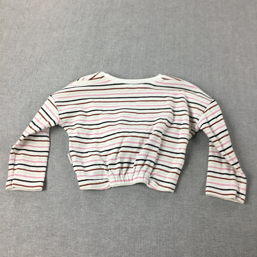 Country Road Kids Girls Knit Top Size 2 White Pink Striped Long Sleeve Pullover