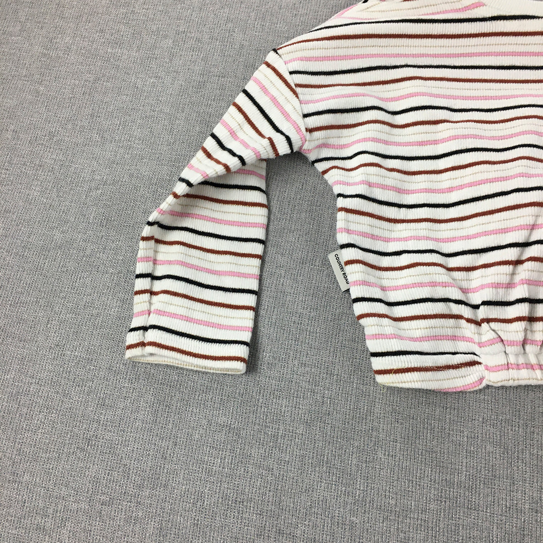 Country Road Kids Girls Knit Top Size 2 White Pink Striped Long Sleeve Pullover