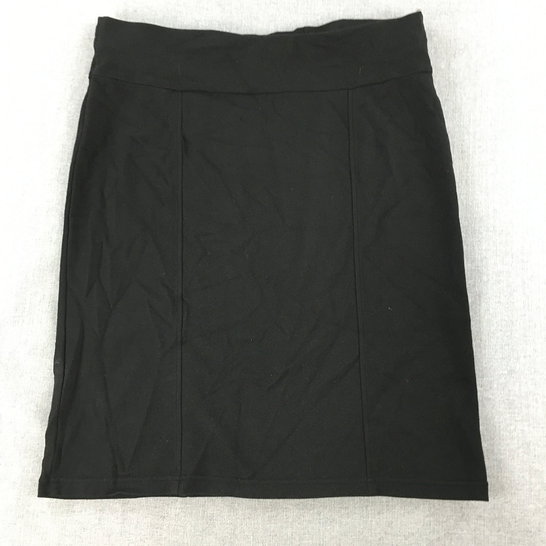 Basque Womens Midi Skirt Size 14 Black Knit Stretch Straight