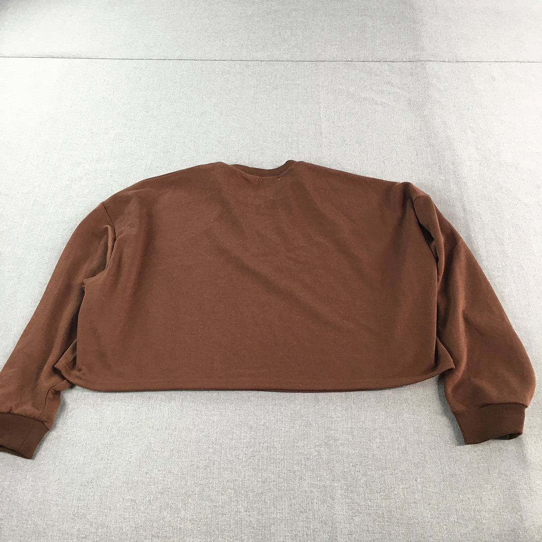 Valleygirl Womens Sweater Size S Brown New York Cropped Crew Neck Jumper