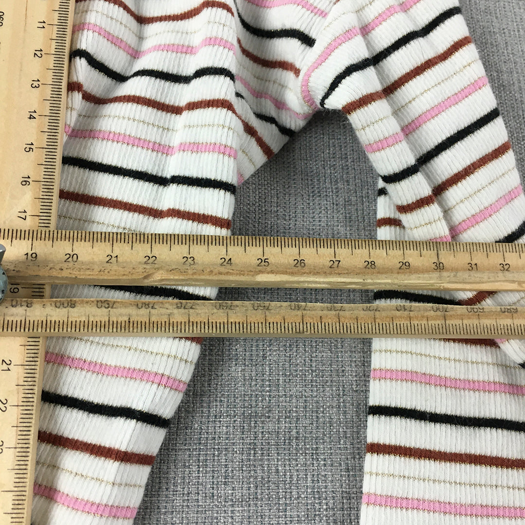 Country Road Kids Girls Knit Top Size 2 White Pink Striped Long Sleeve Pullover