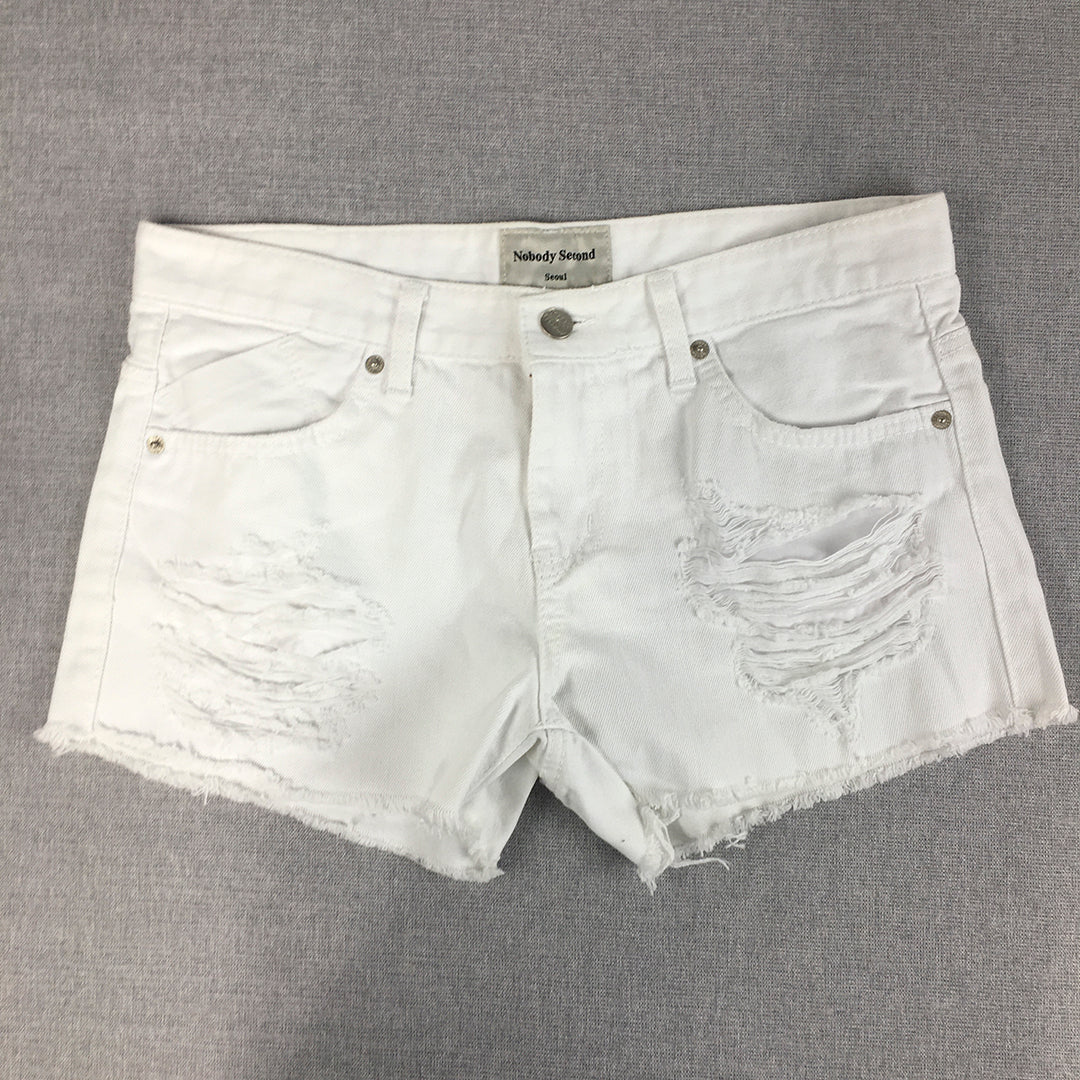 Nobody Second Womens Denim Shorts Size L (30 Waist) White Distressed Korean