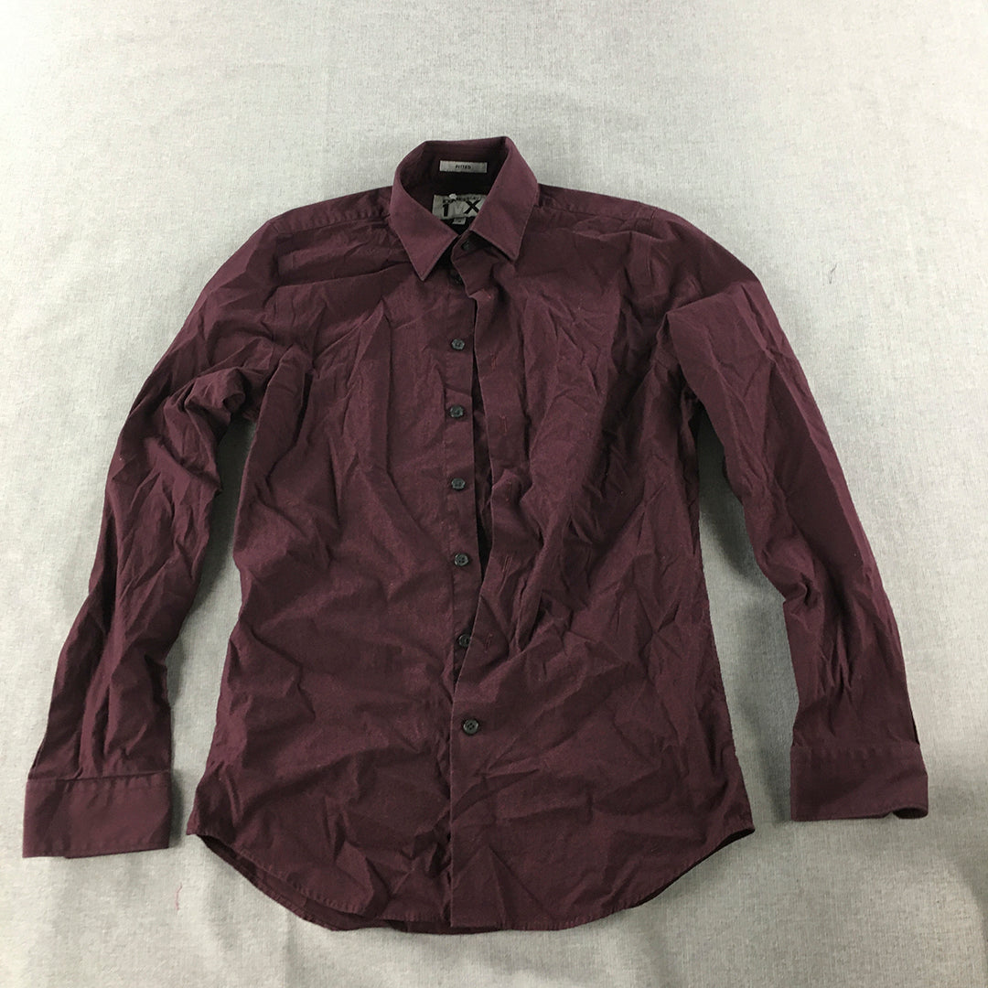 Express Mens Shirt Size XS Maroon Red Long Sleeve Button-Up Fitted