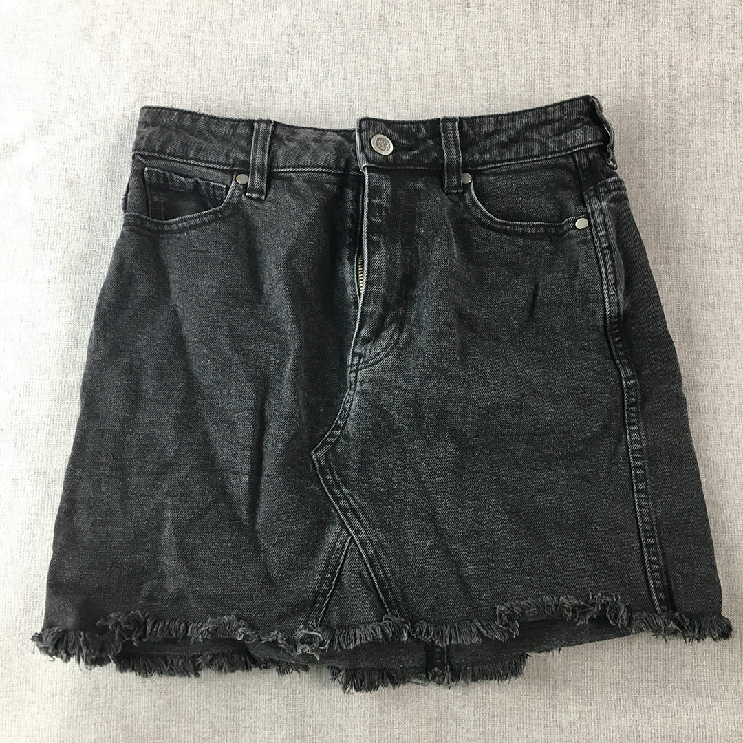 Lily Loves Womens Denim Mini Skirt Size 6 Black Raw Hem Pockets