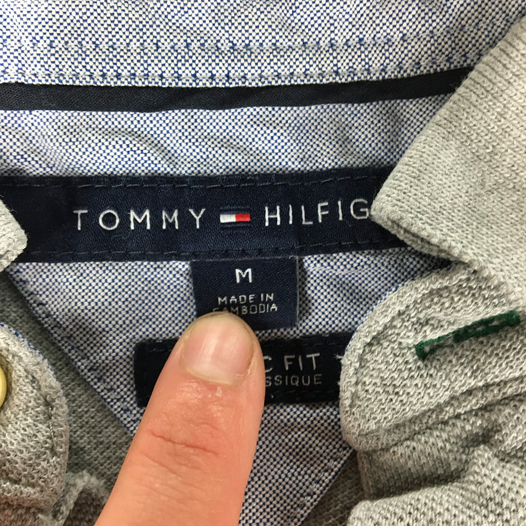 Tommy Hilfiger Mens Polo Shirt Size M Classic Fit Grey Logo Collared Rugby