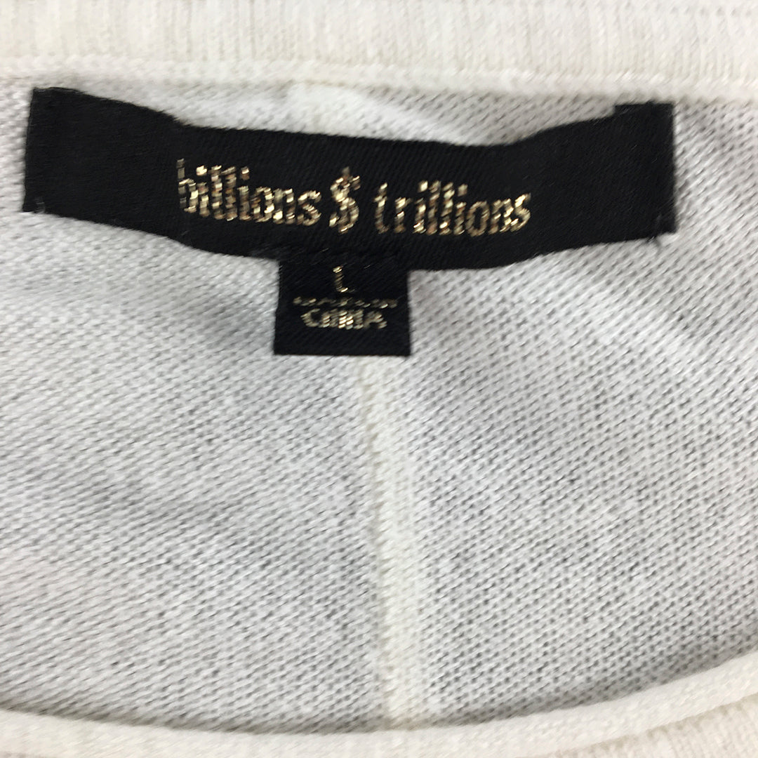 Billions & Trillions Womens Knit Sweater Size L White Crew Neck Pullover Jumper