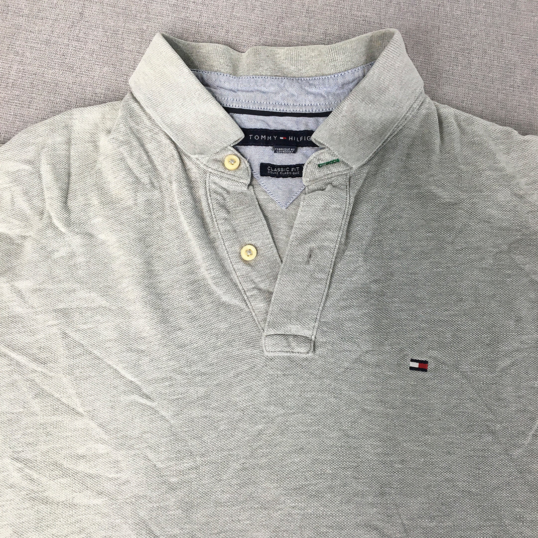 Tommy Hilfiger Mens Polo Shirt Size M Classic Fit Grey Logo Collared Rugby