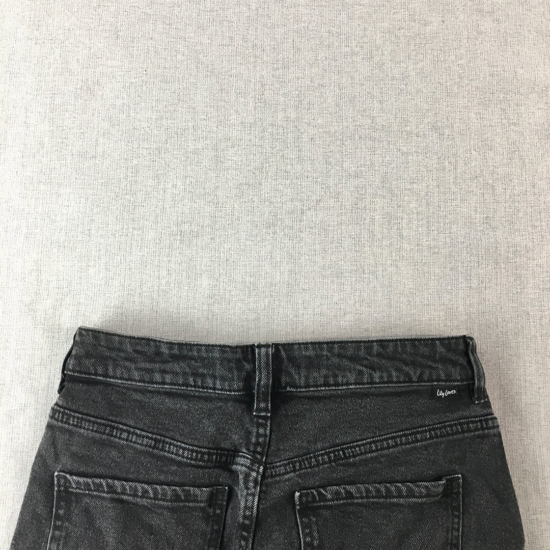 Lily Loves Womens Denim Mini Skirt Size 6 Black Raw Hem Pockets