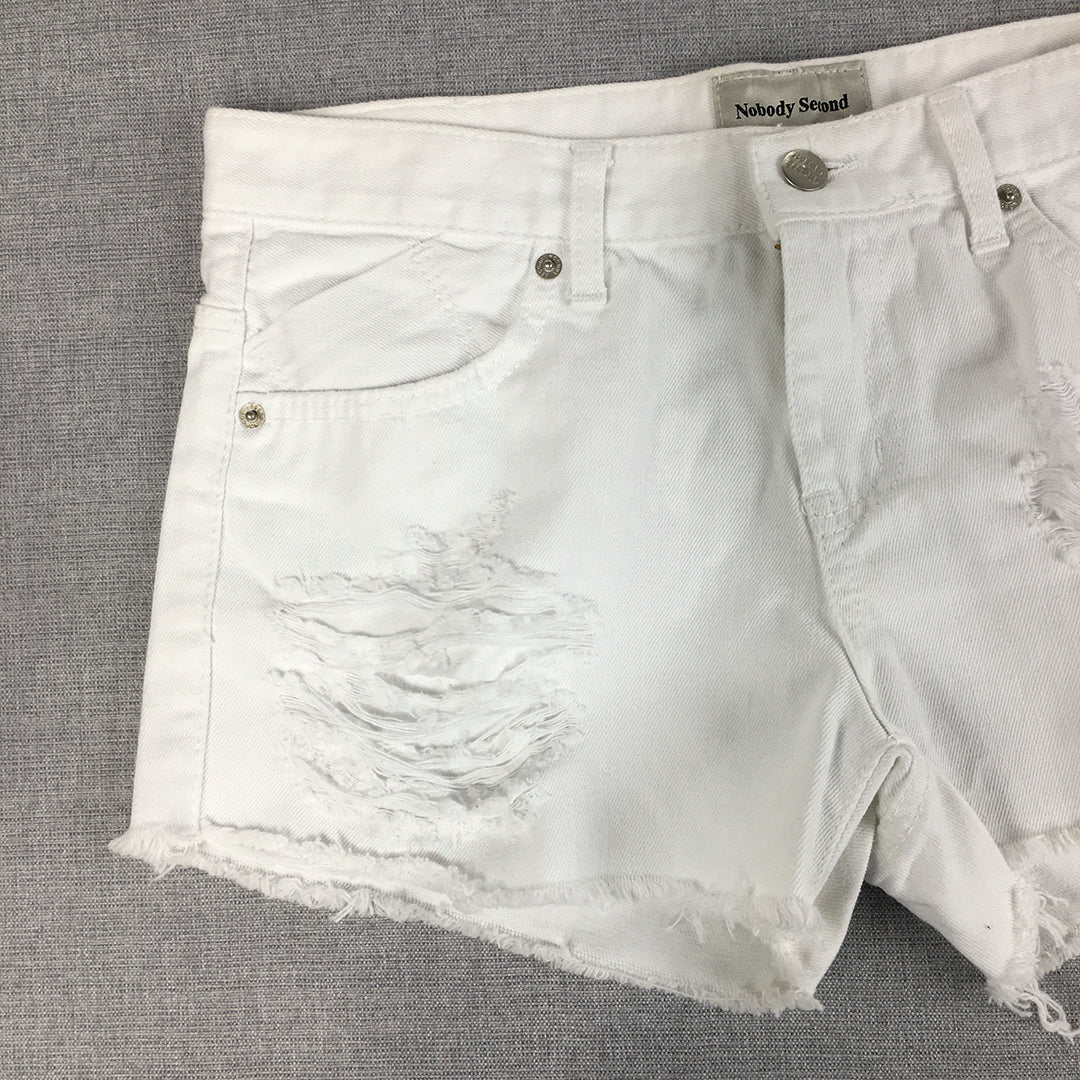 Nobody Second Womens Denim Shorts Size L (30 Waist) White Distressed Korean