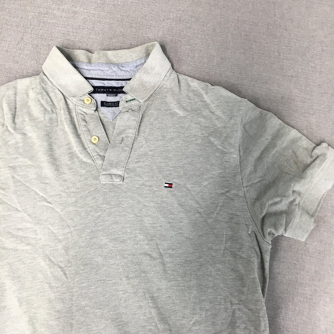 Tommy Hilfiger Mens Polo Shirt Size M Classic Fit Grey Logo Collared Rugby