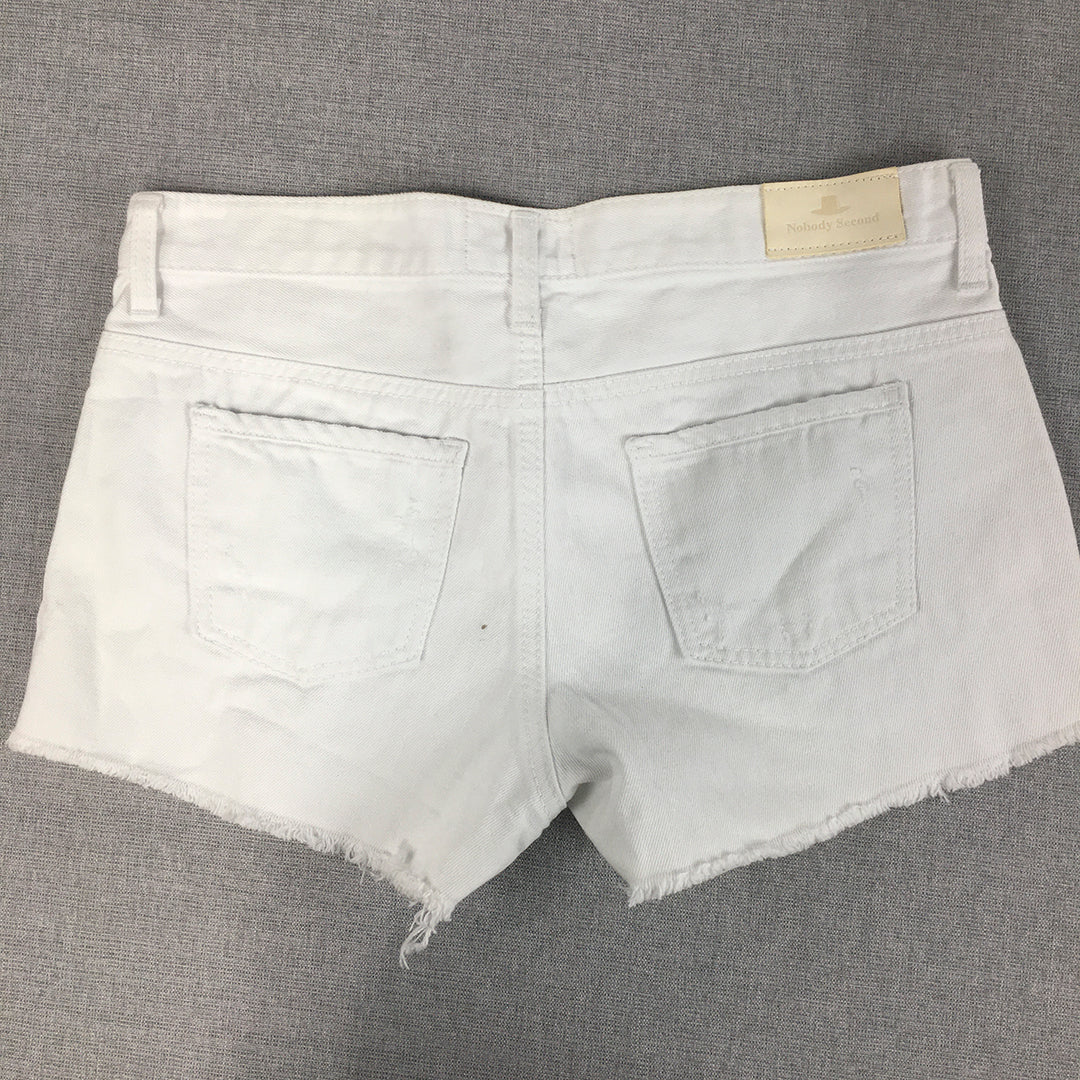 Nobody Second Womens Denim Shorts Size L (30 Waist) White Distressed Korean