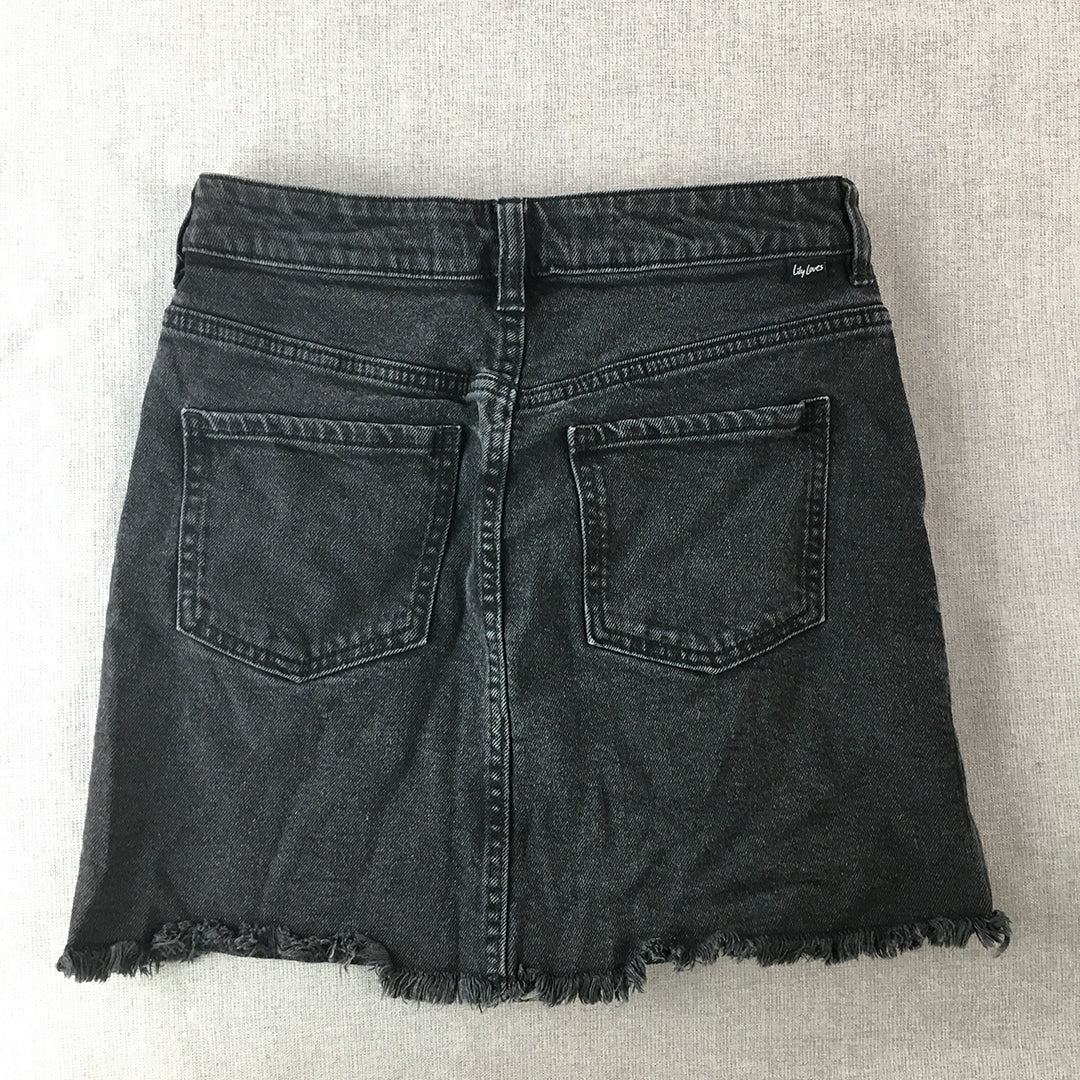 Lily Loves Womens Denim Mini Skirt Size 6 Black Raw Hem Pockets