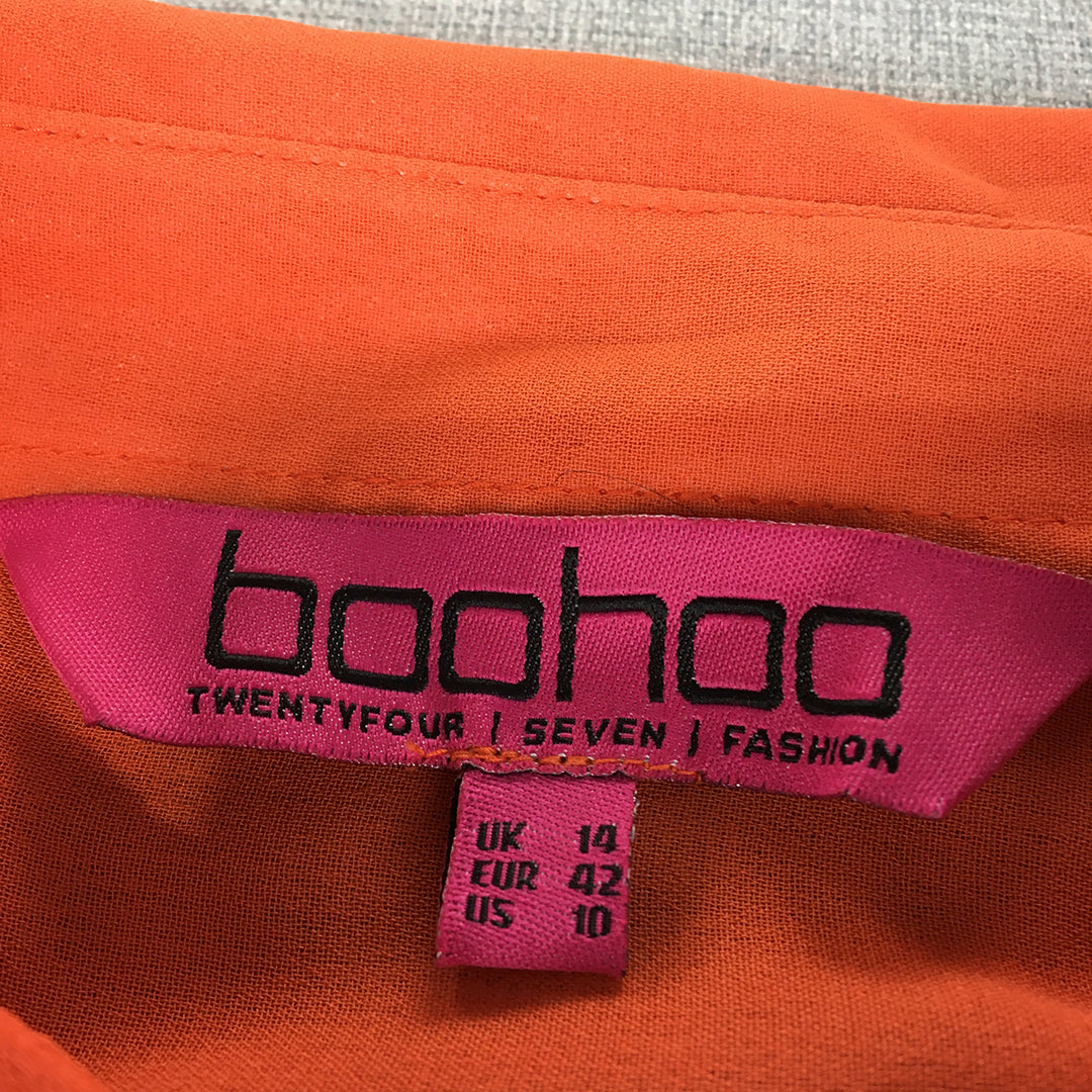 Boohoo Womens Top Size 14 Orange Long Sleeve Button-Up Shirt