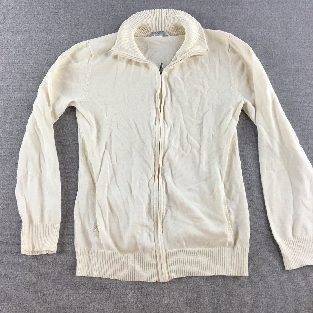 Giordano Womens Cardigan Size L White Zip-Up Mock Neck Knit Coat