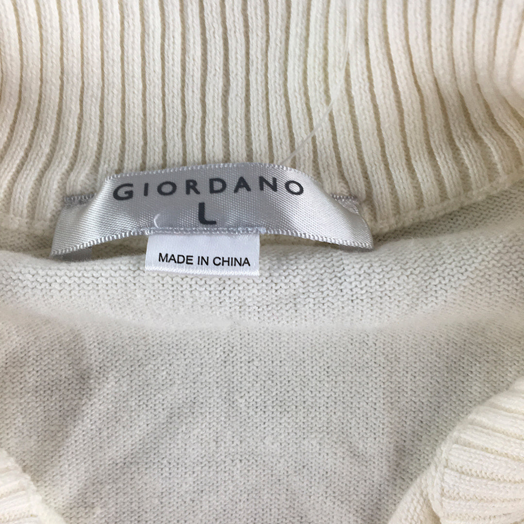 Giordano Womens Cardigan Size L White Zip-Up Mock Neck Knit Coat