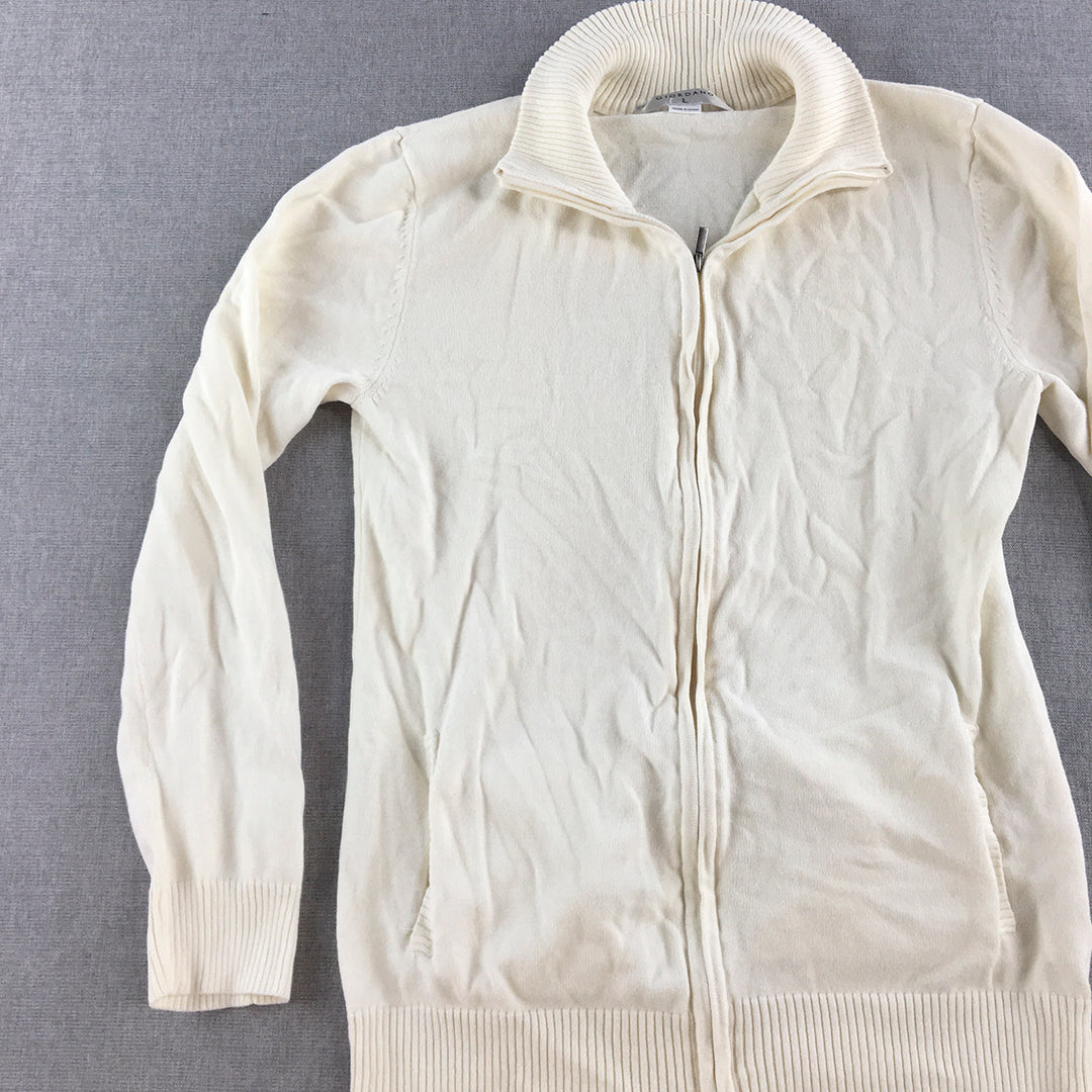 Giordano Womens Cardigan Size L White Zip-Up Mock Neck Knit Coat