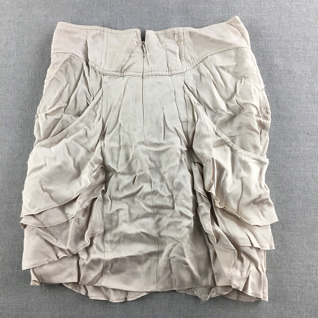 Witchery Womens Mini Skirt Size 10 Brown Frilled Straight