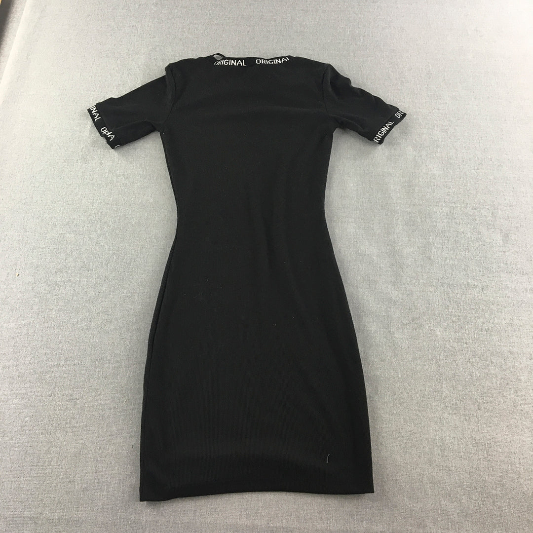 H&M Womens Bodycon Dress Size 6 Black Short Sleeve Stretch Fabric Mini