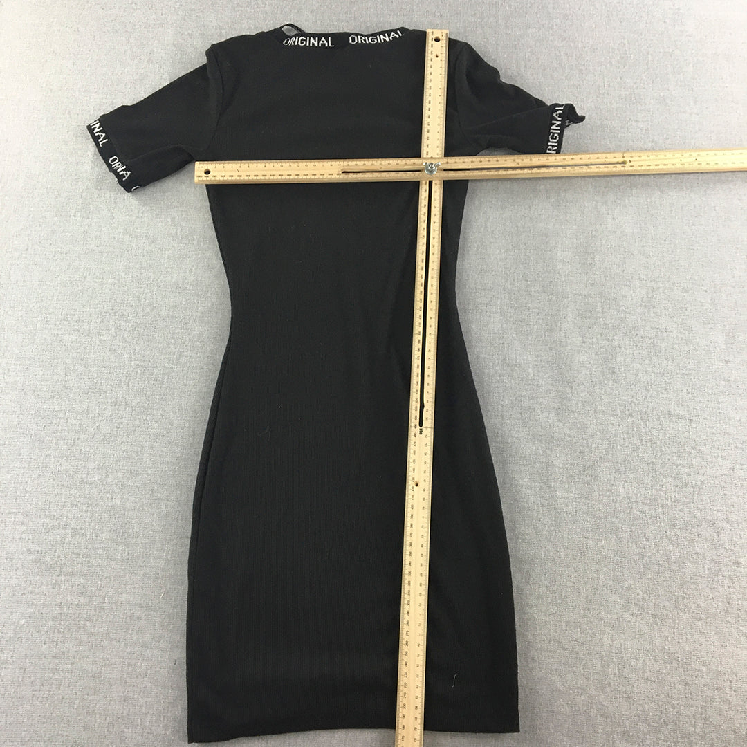 H&M Womens Bodycon Dress Size 6 Black Short Sleeve Stretch Fabric Mini