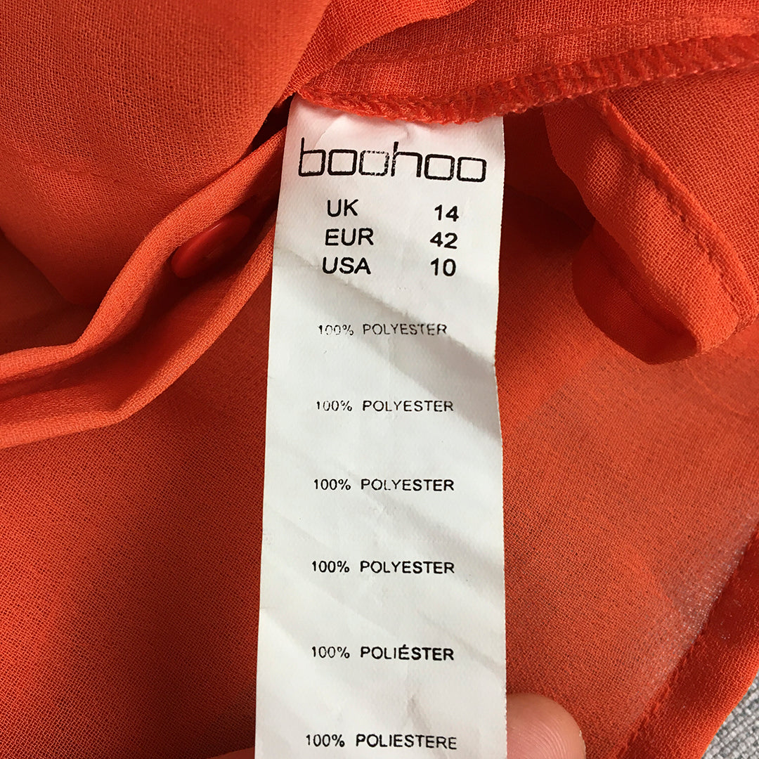 Boohoo Womens Top Size 14 Orange Long Sleeve Button-Up Shirt