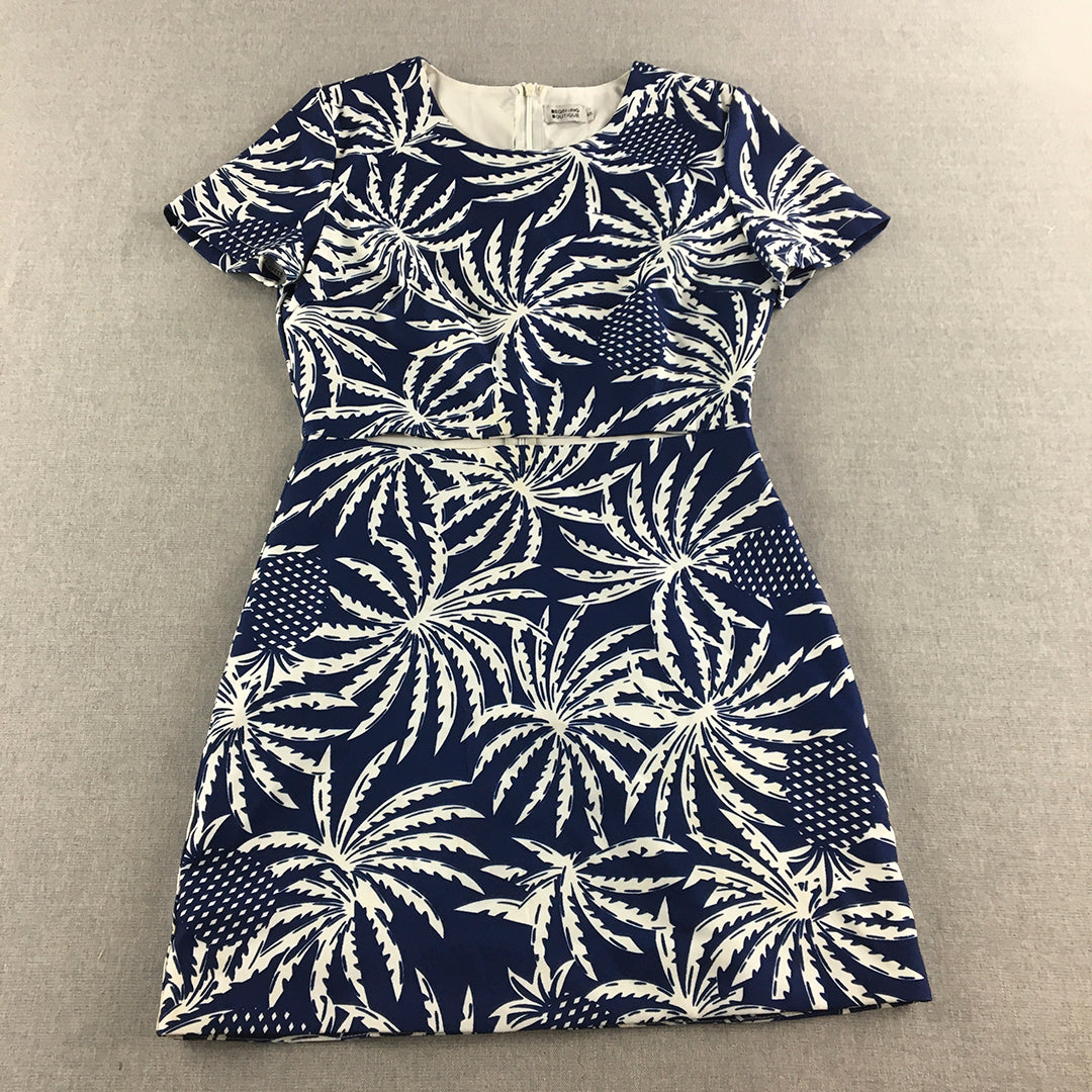 Beginning Boutique Womens Mini Dress Size S Blue Hawaiian Floral Short Sleeve