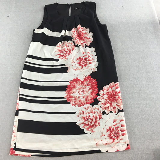 Oasis By Foschini Womens Dress Size 14 Black White Floral Sleeveless Midi