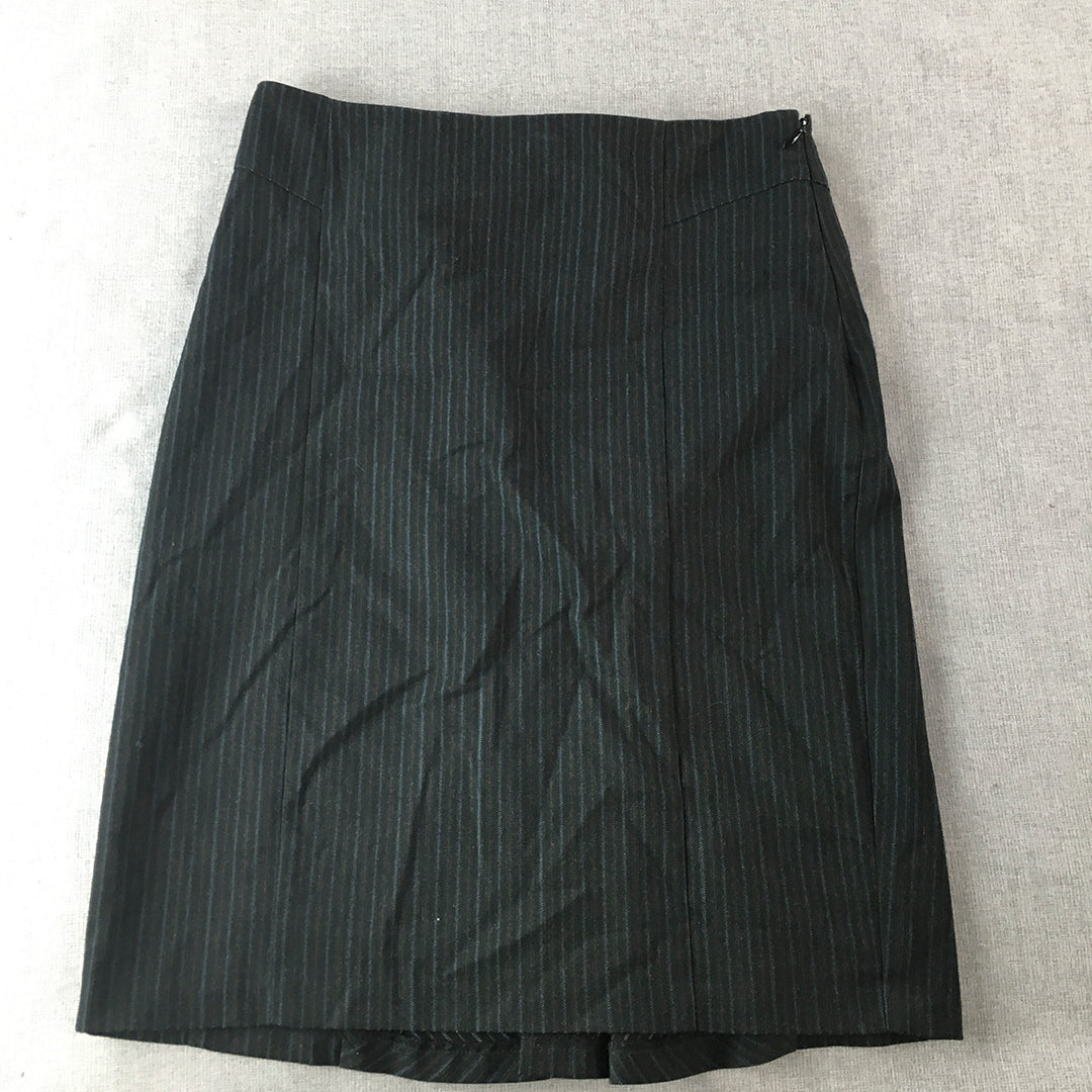 Tokito Womens Midi Skirt Size 8 Black Striped Straight