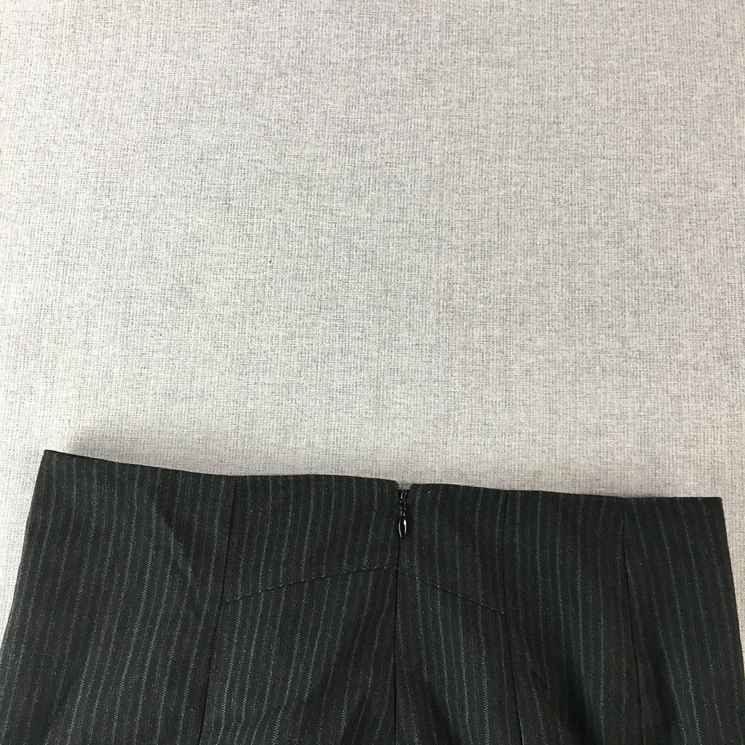 Tokito Womens Midi Skirt Size 8 Black Striped Straight