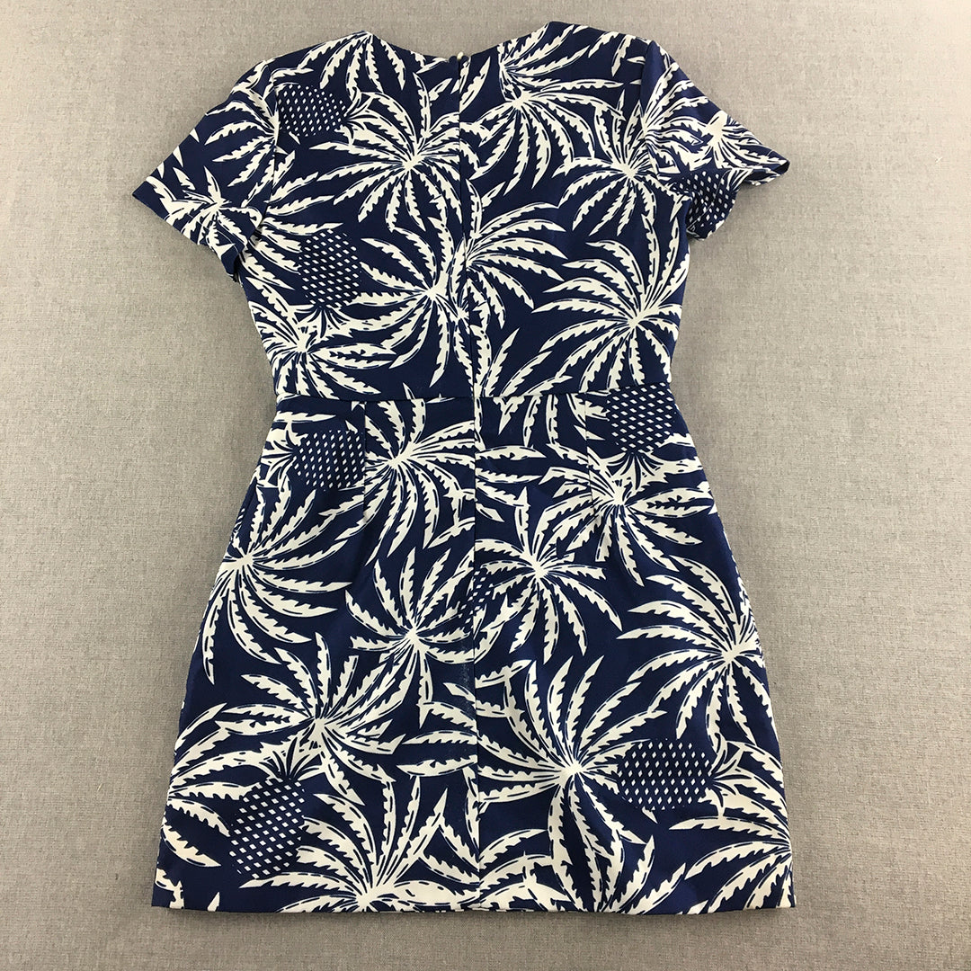 Beginning Boutique Womens Mini Dress Size S Blue Hawaiian Floral Short Sleeve