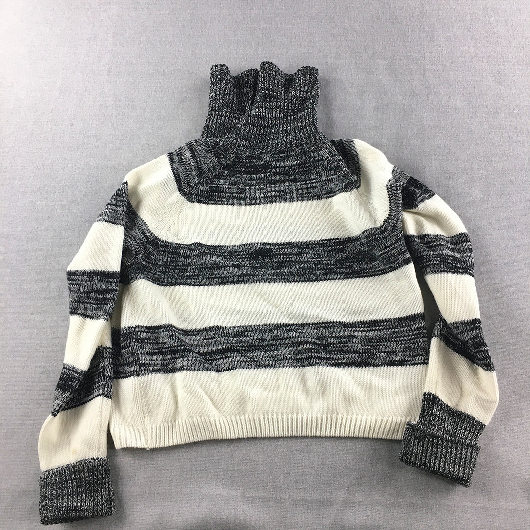 Material World By Madonna Womens Turtleneck Sweater Size 12 White Striped Knit