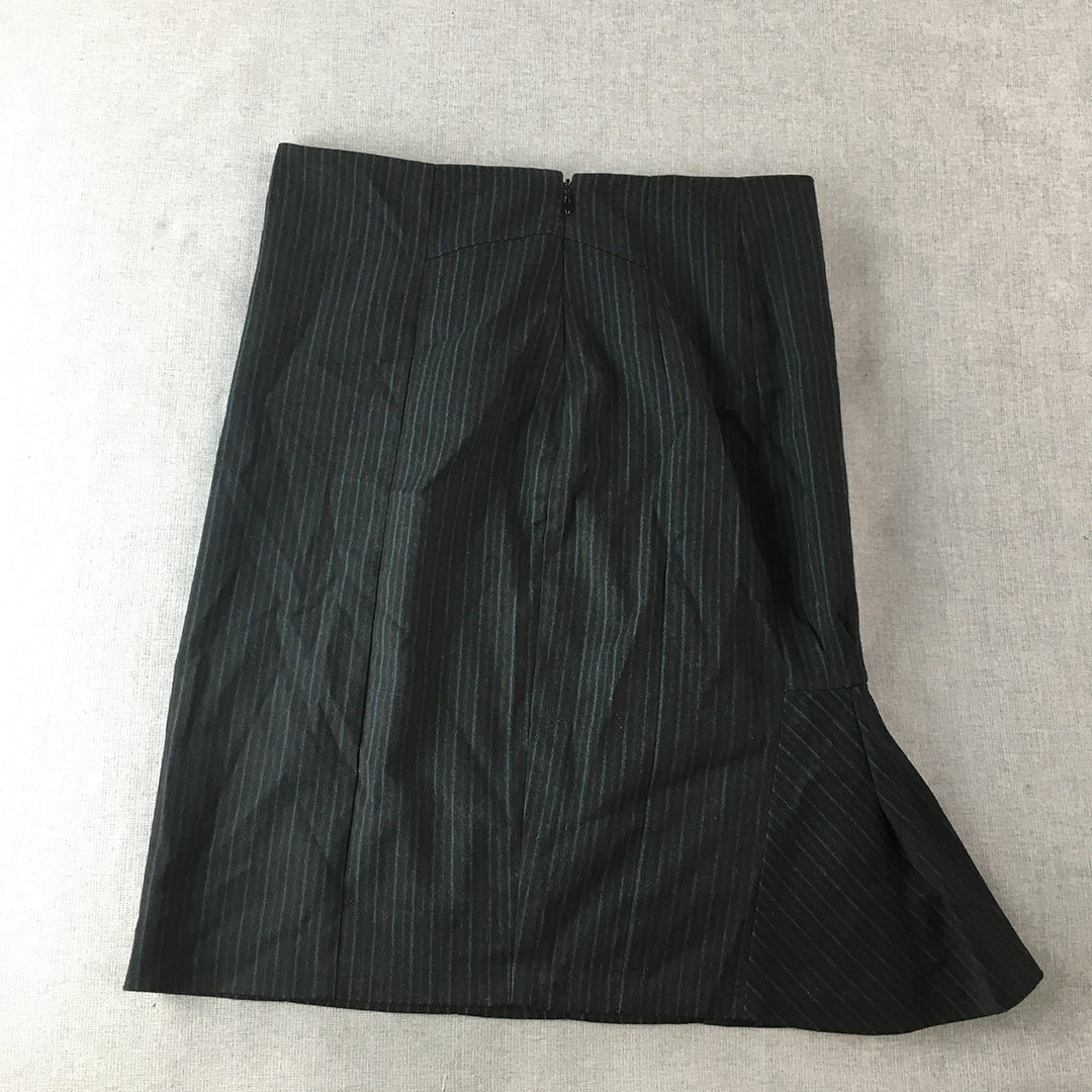 Tokito Womens Midi Skirt Size 8 Black Striped Straight