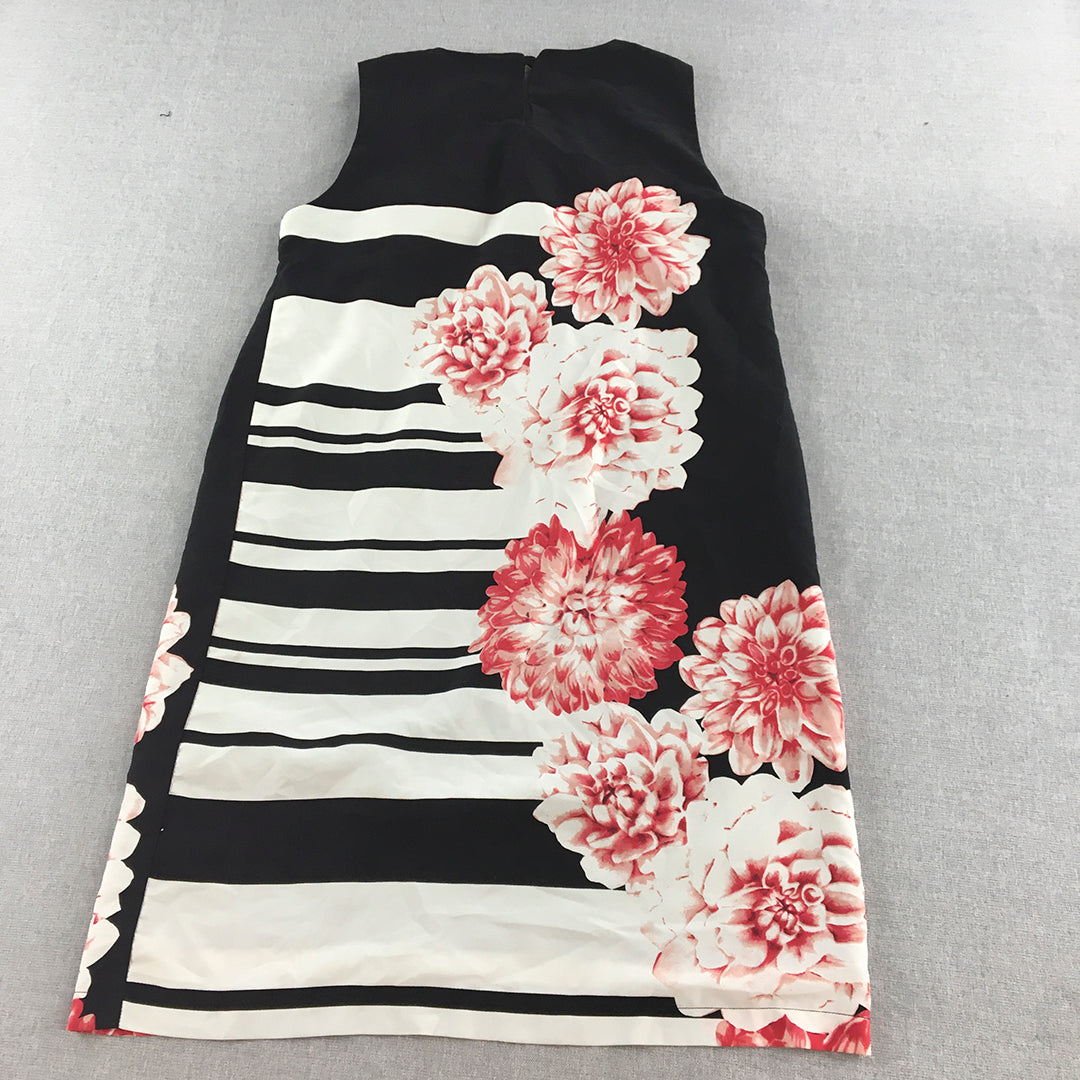 Oasis By Foschini Womens Dress Size 14 Black White Floral Sleeveless Midi