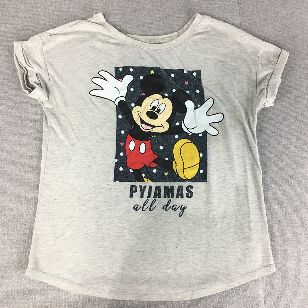 Disney Mickey Mouse Womens Pajama Top Size 6 - 8 (Small) Grey Sleepwear Shirt