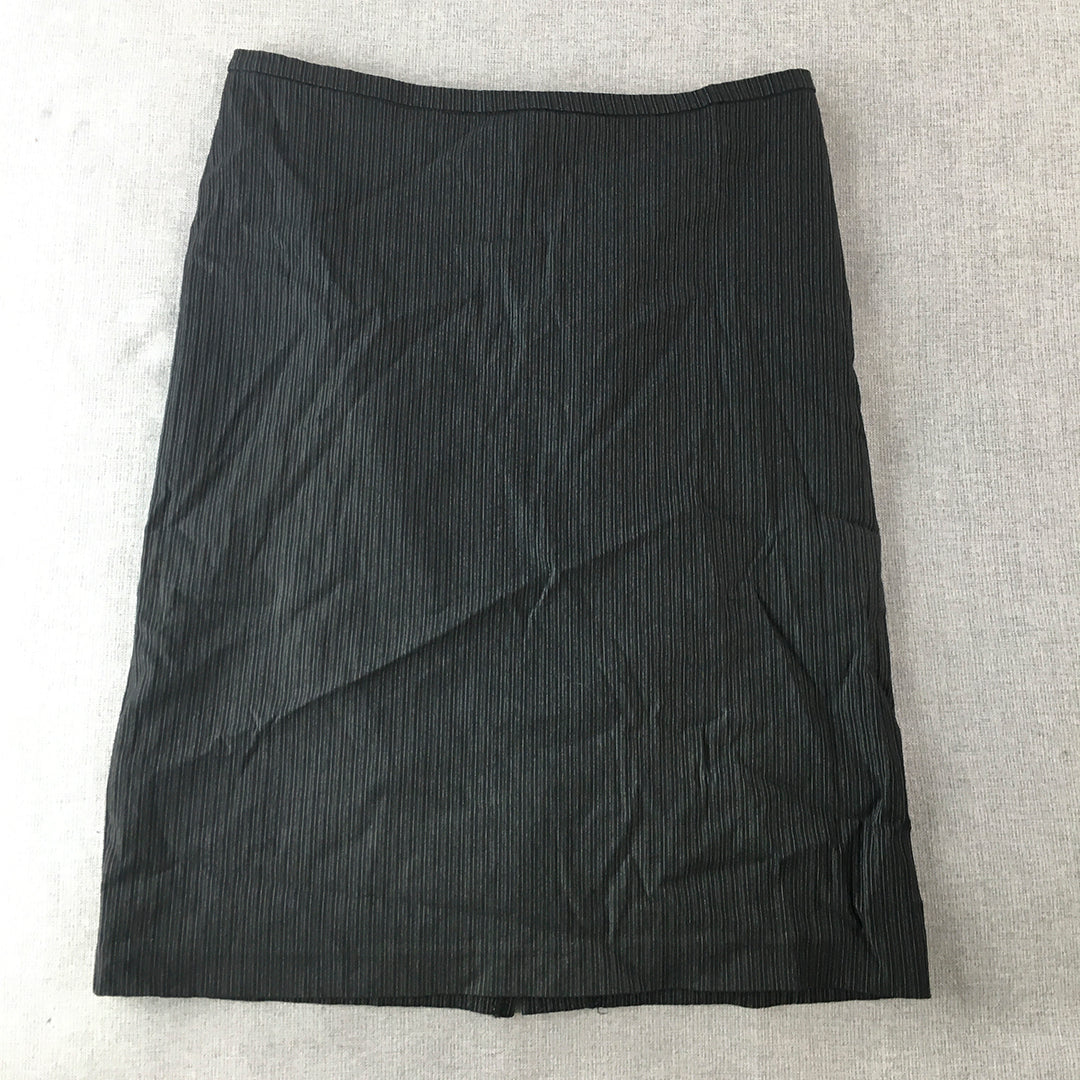 Portmans Womens Midi Skirt Size 6 Black Striped Straight