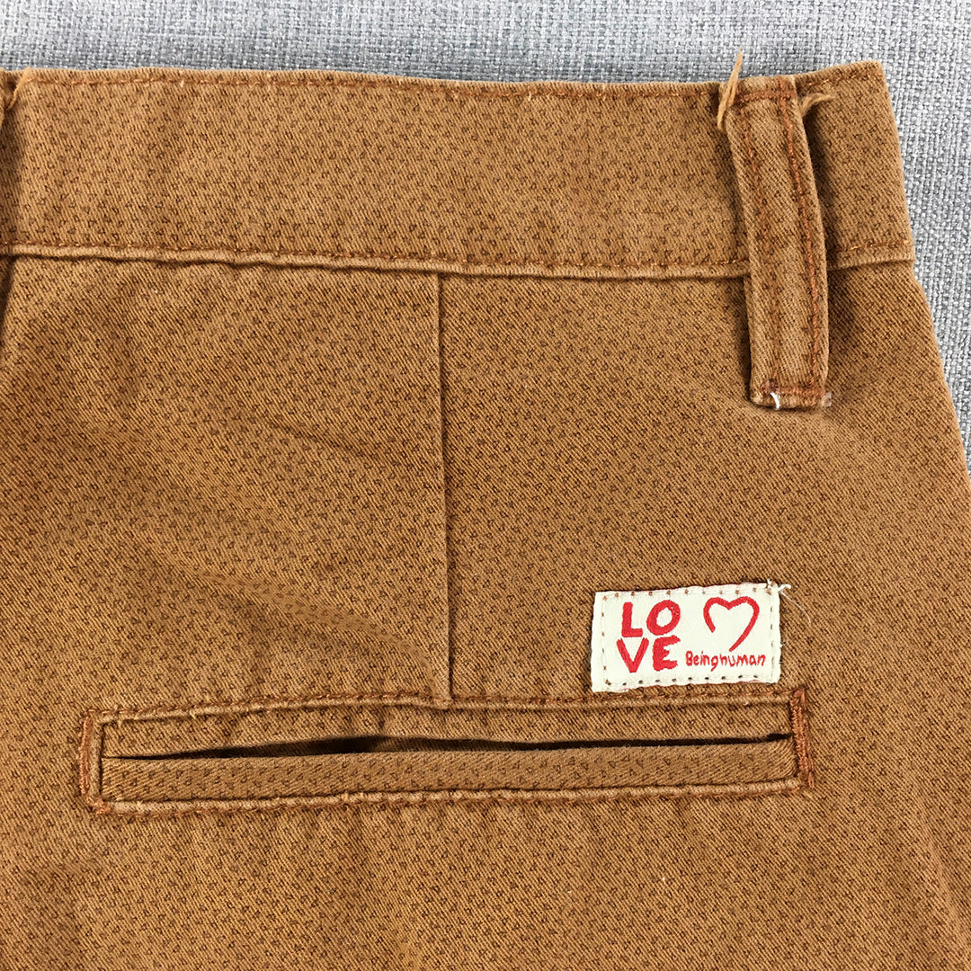 Being Human Mens Chino Shorts Size L Brown Skinny Pockets Casual Walking