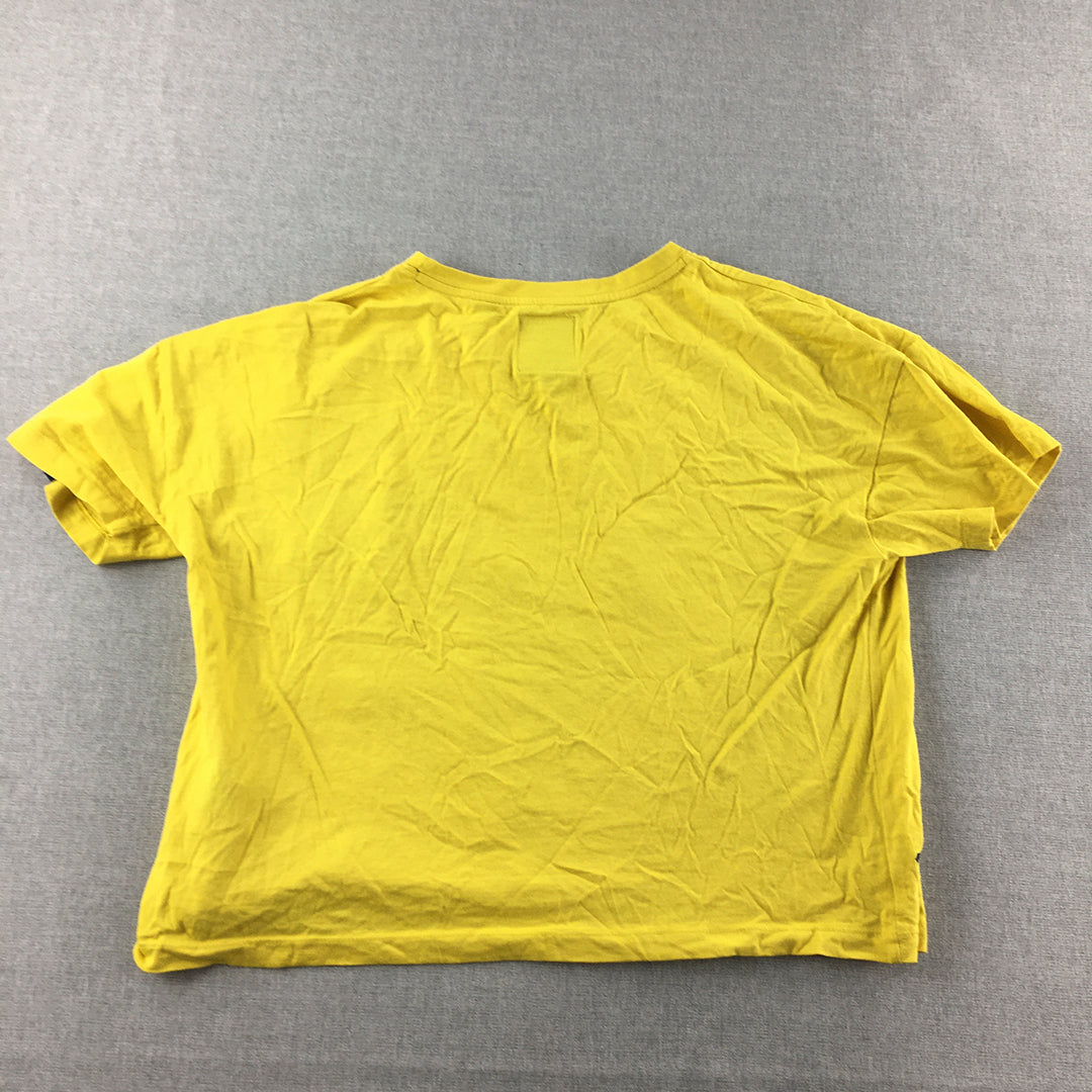 Aca Joe Womens T-Shirt Size M Yellow Short Sleeve Cropped Top