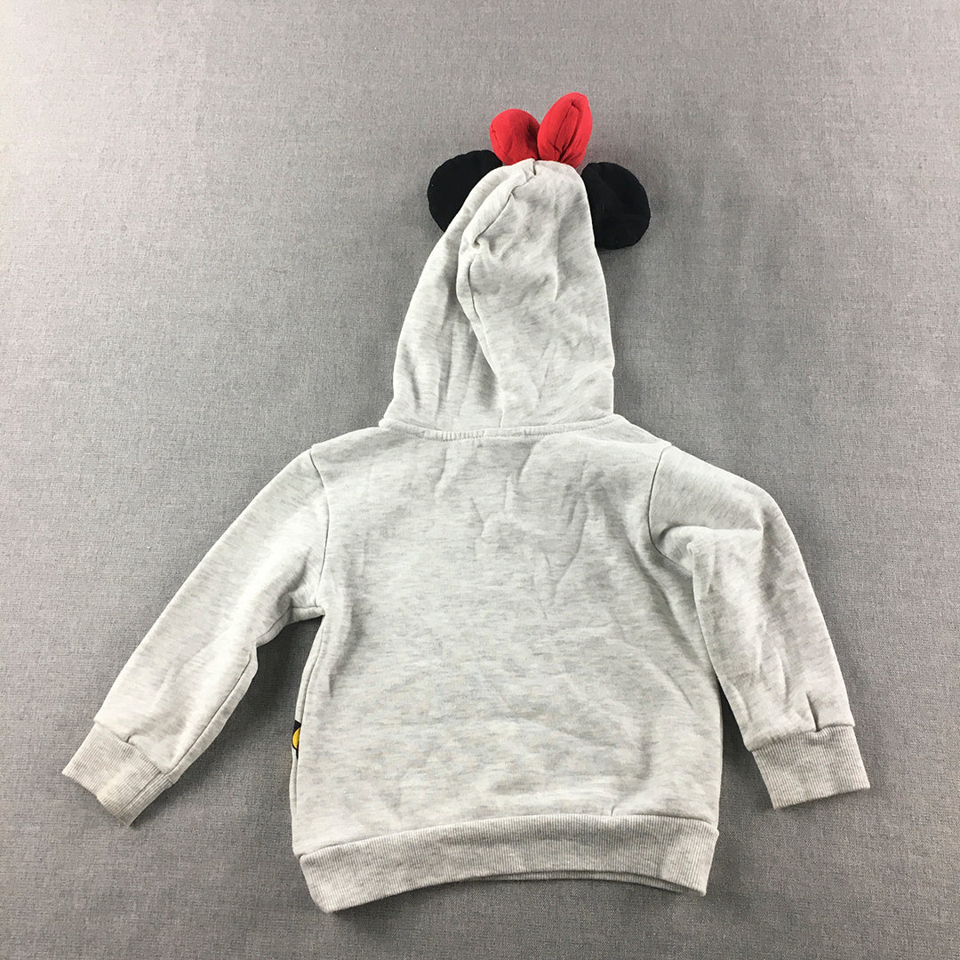 Disney Mickey And Friends Kids Girls Hoodie Size 3 Toddler Grey Jumper Sweater